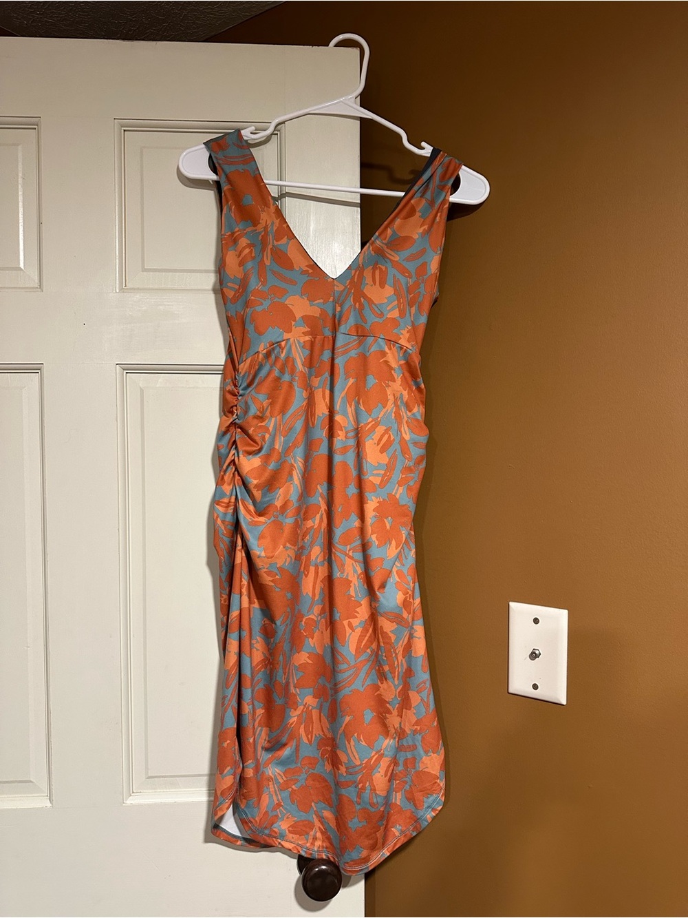 Prana Orange & Light Blue Floral Midi Dress